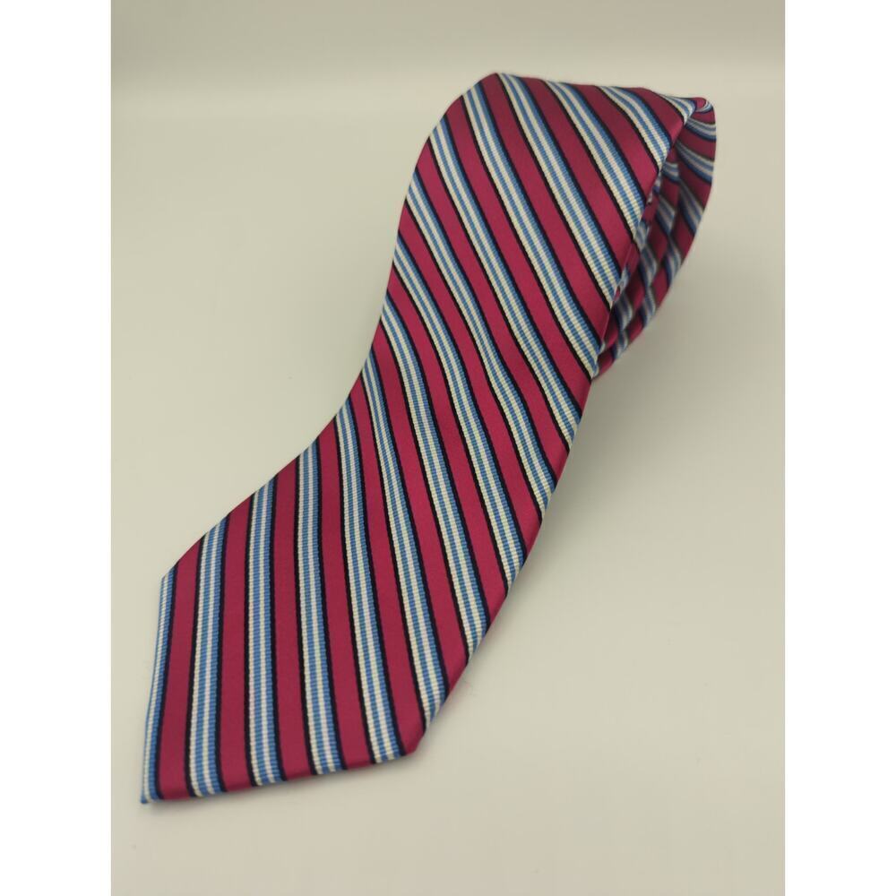 Bruno Piattelli Neck Tie‎ 100% Silk Pink White Blue Repp Stripe Work Preppy